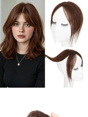 3 - S-Noilite Dark Chocolate Brown Human Hair Toppers 8" Clip In Bangs BNIB